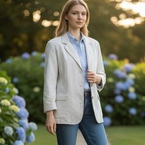 LL Bean Vintage Seersucker Striped Blazer 8P Nautical Preppy Academia Ivy League